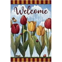 Welcome Spring Tulip House Yard Flag Double Sided Floral House Flag 28x40 inch
