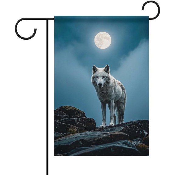 Welcome Spring Yard Flags with 4 Ties The White Wolf on The Rock Garden Flag for Outside 12x18 Double Sided Weather Resistant Seasonal Flag Outdoor Banners All Year Round Holiday Decoration
