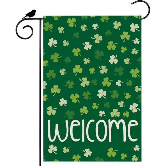 Welcome St. Patrick''s Day Green Shamrocks Clovers Garden Flag Yard Flag 12x18 Inch Double Sided Small Mini Yard Outdoor Outside Holiday Decoration