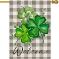 thumbnail image 1 of Welcome St. Patrick''s Day House Flag Double-Sided Lucky Clover Green Shamrocks Leaves Grey Buffalo Plaid Checkered Yard Flags Spring Farmhouse Outdoor Decoration for St. Patrick''s Day, 1 of 6