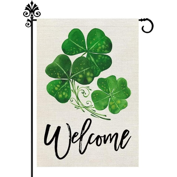 Welcome St. Patrick''s Green Leopard-print Four-leaf Clover Garden Flag 12.5x18in, Home Outdoor Patio Holiday Garden Flag Decoration -C
