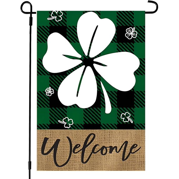 Welcome St. Patrick''s Green Leopard-print Four-leaf Clover Garden Flag 12.5x18in, Home Outdoor Patio Holiday Garden Flag Decoration -E