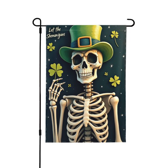 Welcome St Patricks Day Garden Flags For Outside 12X18 Inch Double Sided, Skeleton Let The Shenanigans Begin Small Yard Decoration, Seasonal Irish Celebration For Farmhouse Holiday Outdoor