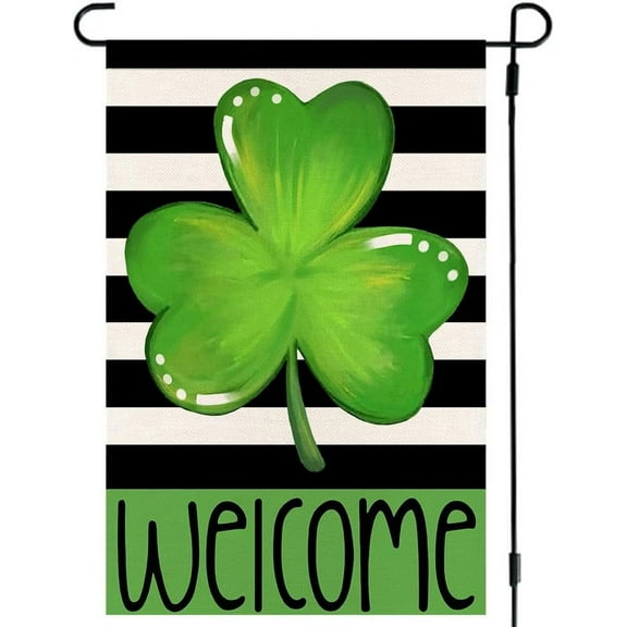 Welcome St Patricks Day Shamrock Garden Flag 12.5x18 Double Sided for Outside Green Clover Classic Striped Spring Yard Flag Outdoor Saint Patrick''s Day Decorations 17-b12