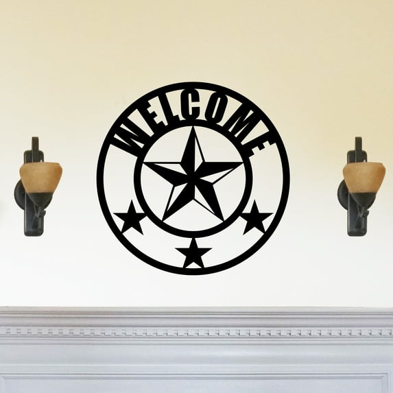 Welcome Star Round Sign - Beautiful Solid Steel Home Decor Decorative Accent Metal Art Wall Sign