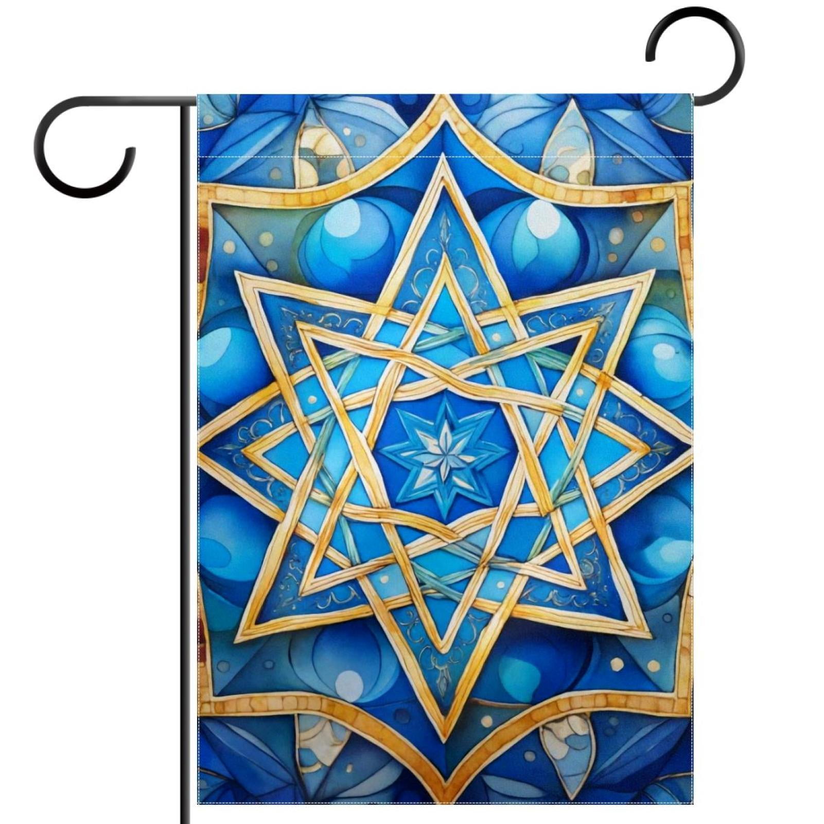 Welcome Star of David Art Blue Pattern Garden Flag, Vertical Double Sided Small House Flag, Yard Farmhouse Outdoor Deck Veranda Lawn Decor 28x40 Inch