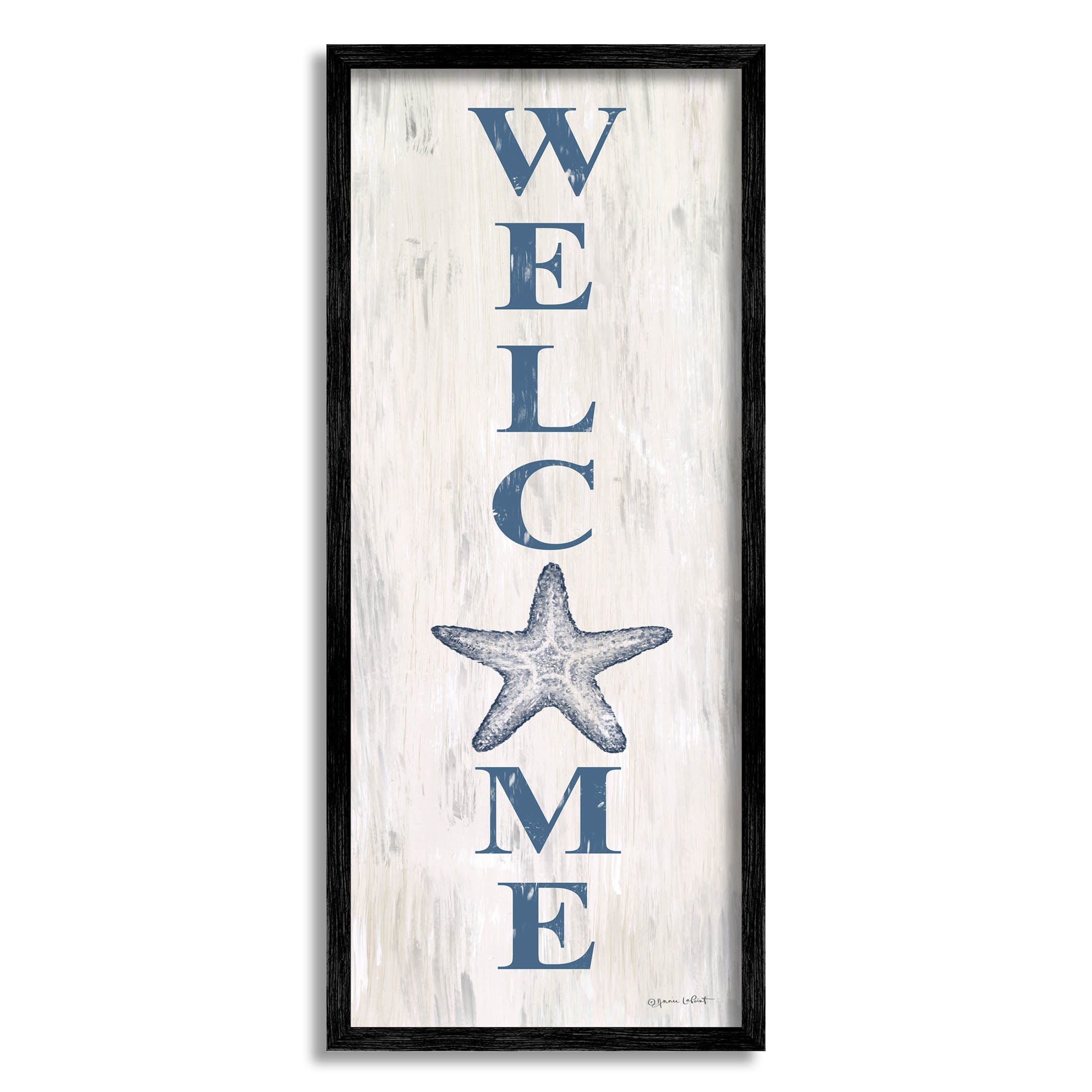 Welcome Starfish Phrase Sign Coastal Graphic Art Black Framed Art Print Wall Art