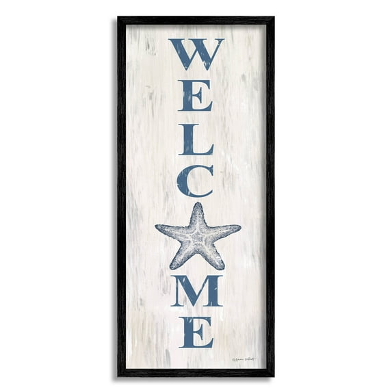 Welcome Starfish Phrase Sign Coastal Graphic Art Black Framed Art Print Wall Art