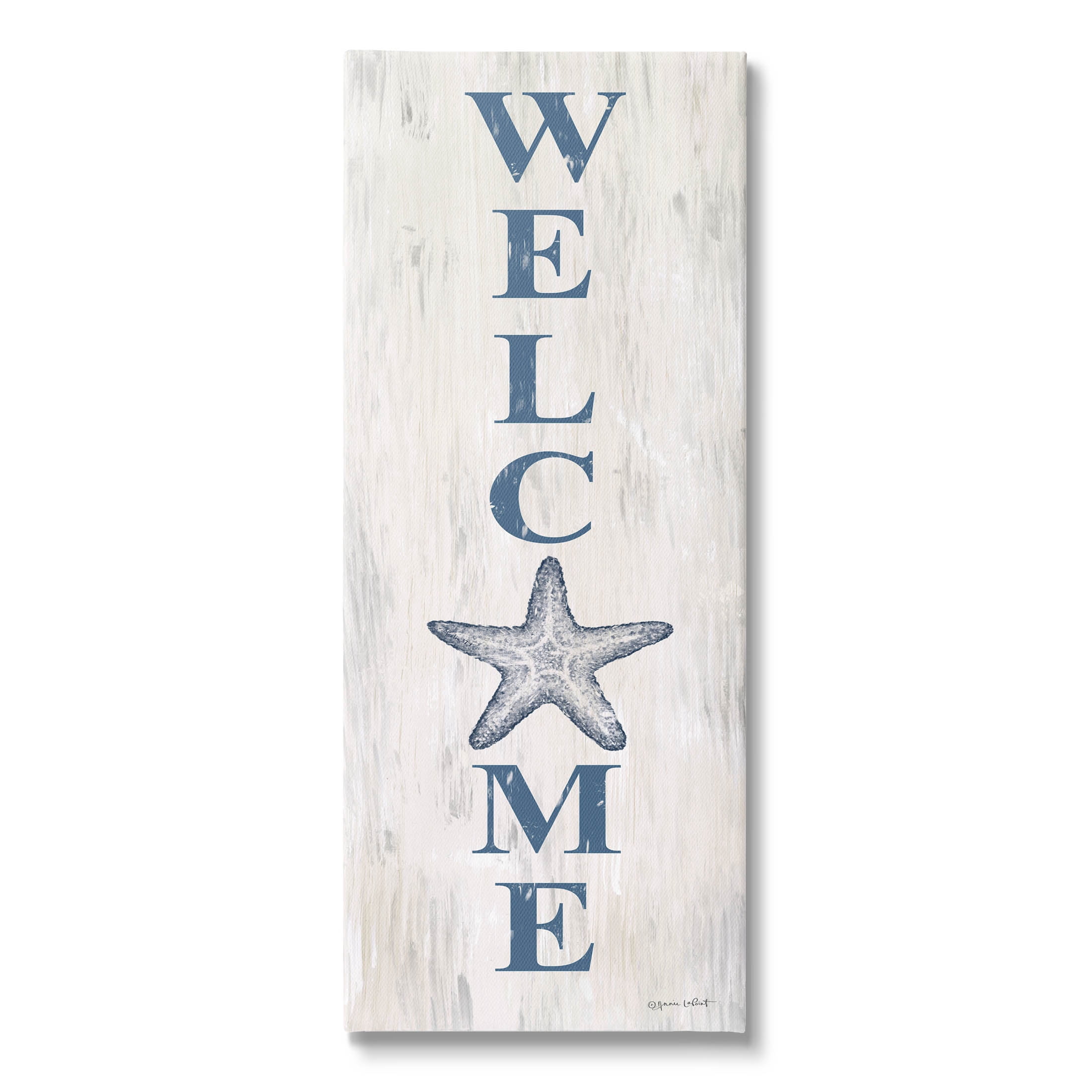 Welcome Starfish Phrase Sign Coastal Graphic Art Gallery Wrapped Canvas Print Wall Art