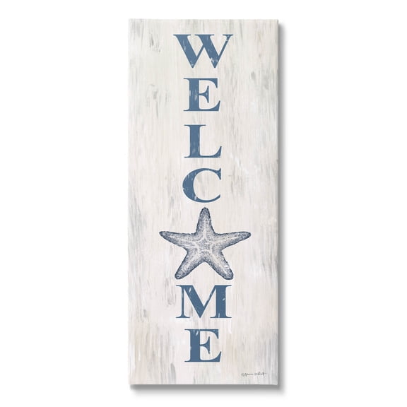 Welcome Starfish Phrase Sign Coastal Graphic Art Gallery Wrapped Canvas Print Wall Art