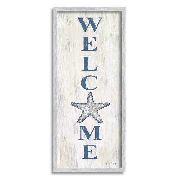 Welcome Starfish Phrase Sign Coastal Graphic Art Gray Framed Art Print Wall Art