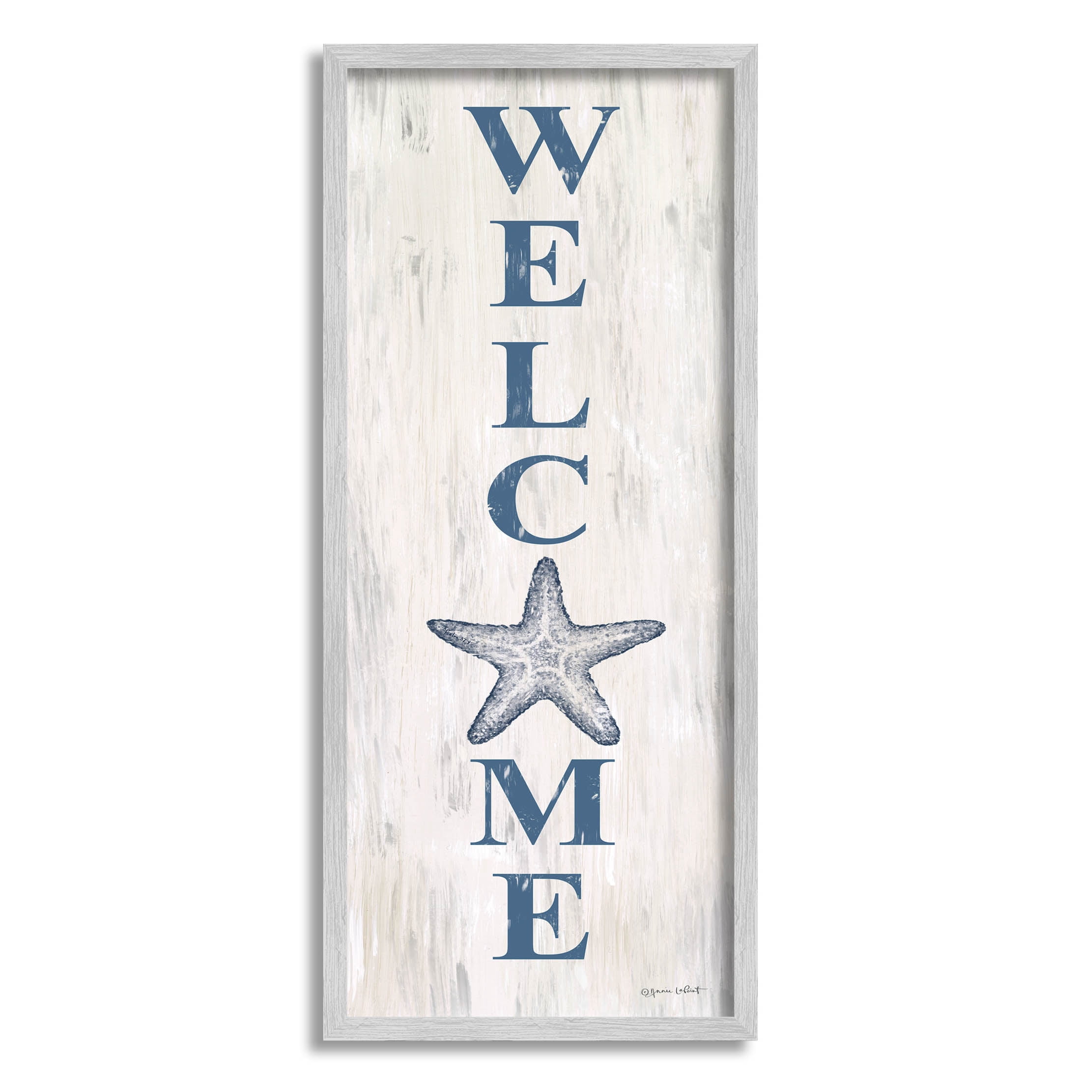 Welcome Starfish Phrase Sign Coastal Graphic Art Gray Framed Art Print Wall Art