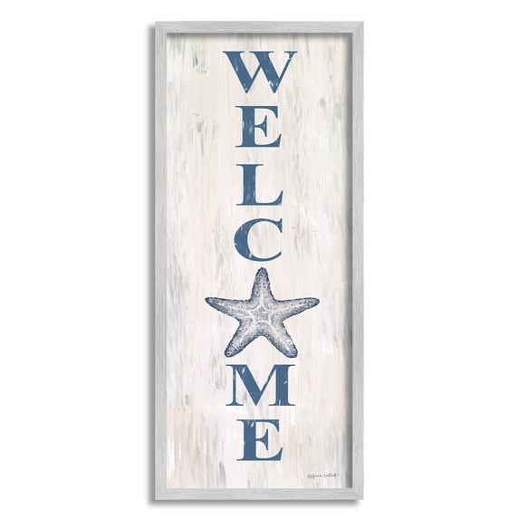 Welcome Starfish Phrase Sign Coastal Graphic Art Gray Framed Art Print Wall Art