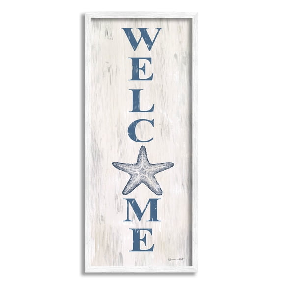 Welcome Starfish Phrase Sign Coastal Graphic Art White Framed Art Print Wall Art