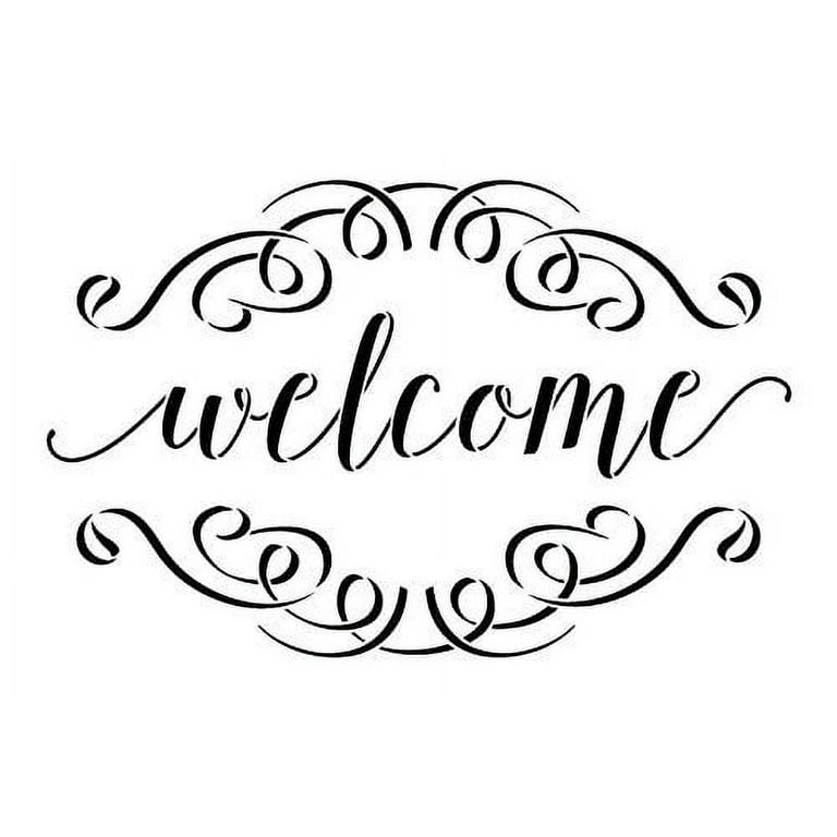 Welcome Stencil with Scrolls by StudioR12 Reusable Mylar Template word art  - for painting on Rustic Pallets or Wood signs - Farmhouse Use for