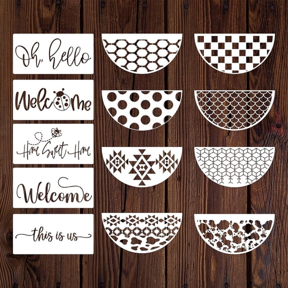 Welcome Stencils for Painting on Wood Doormat, 13 Pack Reusable Half Round Stencils for Door Mats, Crafts, Furniture, Sign, Canvas DIY