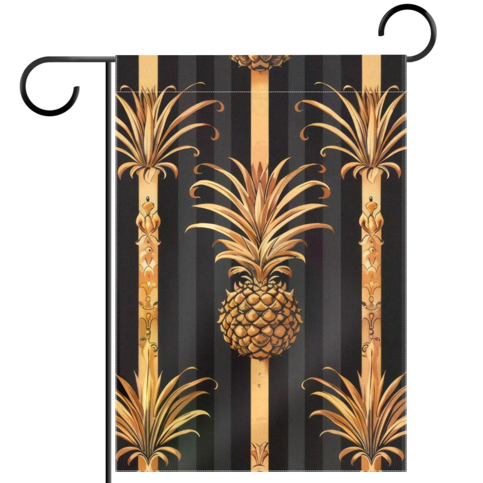 Welcome Stripes and Pineapple Pattern Garden Flag, Vertical Double Sided Small House Flag, Yard Farmhouse Outdoor Deck Veranda Lawn Decor 28x40 Inch