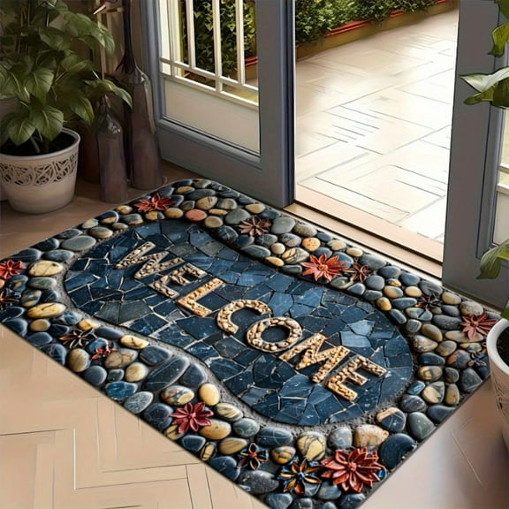 Welcome in Style Front Door Mat - Low Pile Front Door Mat Outside Entrance - Muddy Dirt Trapping Welcome Matt Outdoor - Rubber Backing Anti Slip Indoor Doormat Entrance, 31" x 19"