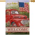 thumbnail image 1 of Welcome Summer American Red Truck 4th of July Decorative House Flag, Garden Yard Lawn Patriotic America Dog Outside Decor, USA Spring Home Outdoor Large Burlap Decoration 28x40, 1 of 5