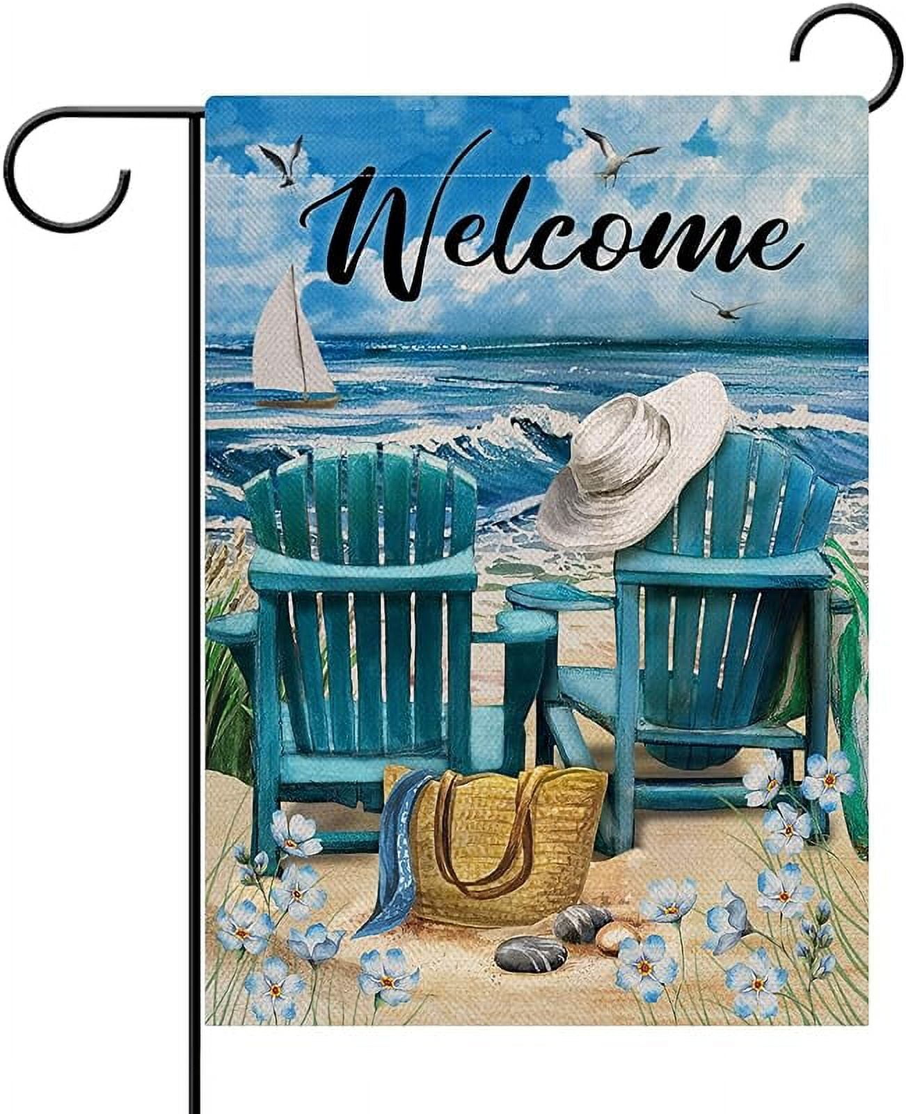 Summer Beach Coastal Nautical House Flag Double Sided, Ocean Blue Sea Myosotis Sylvatica