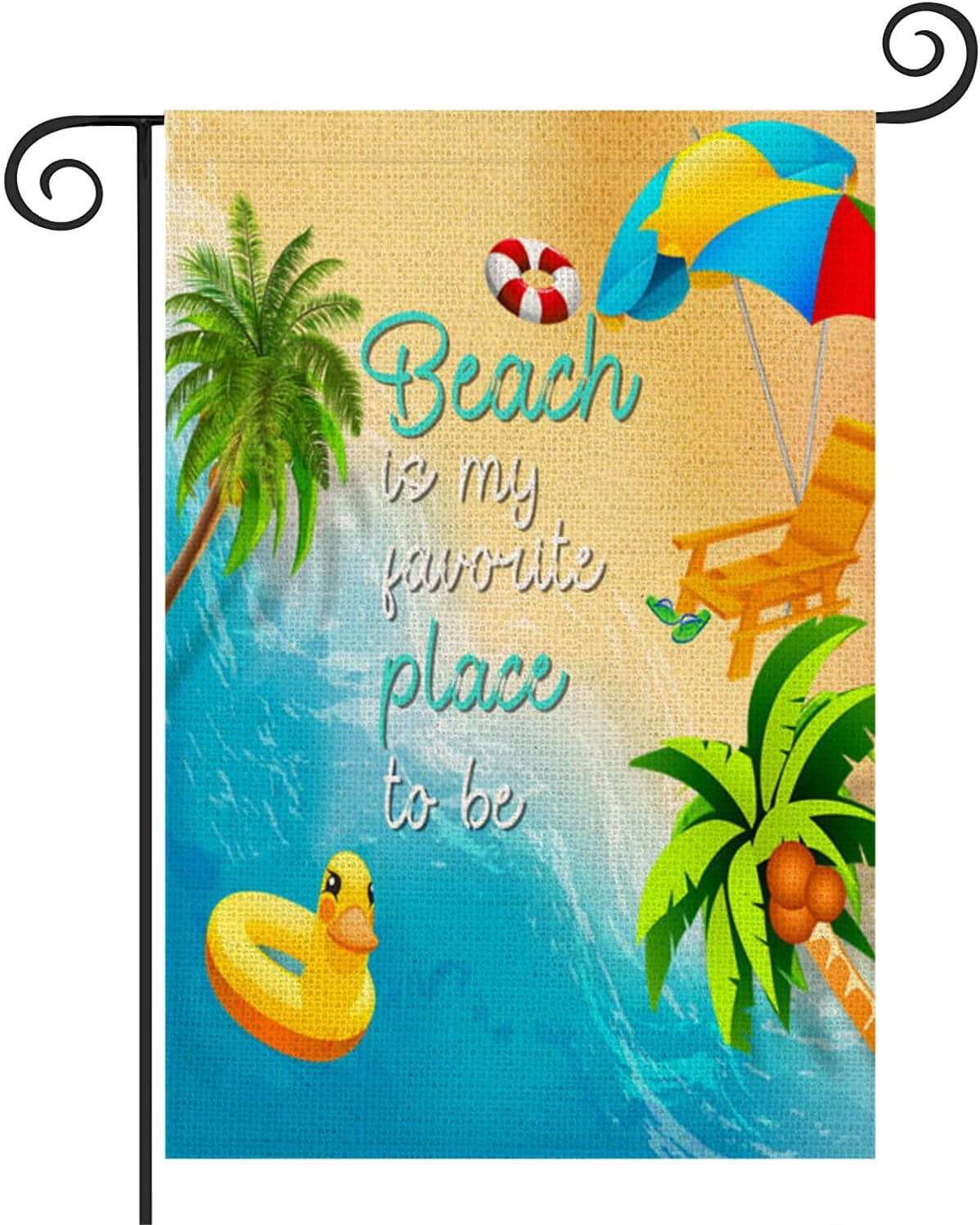 Welcome Summer Beach Decorative Garden Flag Tropical Hawaii Palm Leaves Coastal Outside Decorations Nautical Duck Swim Ring Beach Umbrella Yard Outdoor Decoration 12.5x18 Double Sided