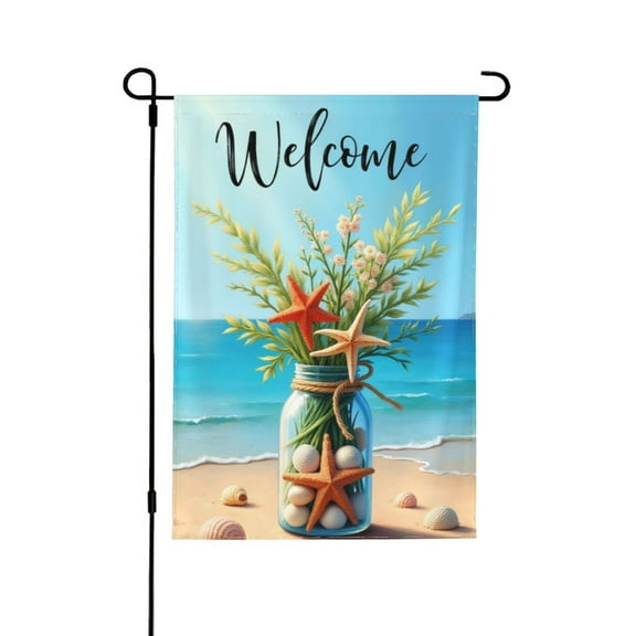 Welcome Summer Beach Garden Flag 12x18 Inch Double Sided Seashells Starfish Flowers Outdoor Decor Yard Flag