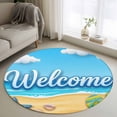 thumbnail image 1 of Welcome Summer Beach Round Area Rug 3 ft, Coastal Watercolor Blue Ocean Starfish Shell Slipper Washable Small Area Rug with Non-Slip Sturdy Edge Binding Round Front Door Mat Floor Carpet for Entryway, 1 of 9
