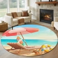 thumbnail image 1 of Welcome Summer Beach Round Living Room Rugs 7 ft, Coastal Watercolor Ocean Sky Palm Trees Lounger Washable Area Rug with Non-Slip Sturdy Edge Binding Round Carpet for Kitchen Office Bedroom, 1 of 9