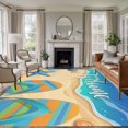 thumbnail image 1 of Welcome Summer Beach Washable Living Room Rugs 5'x7', Coastal Watercolor Ocean Slippers Starfish Shell Low Pile Throw Large Area Rugs Non-Slip Sturdy Edge Binding Carpet for Dining Room Bedside, 1 of 9