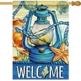 thumbnail image 1 of Welcome Summer Blue Lantern Decorative House Flag, Beach Coastal Crab Starfish Shell Garden Yard Outside Decorations, Nautical Seasonal Burlap Outdoor Large Home Decor Double Sided 28 x 40, 1 of 6