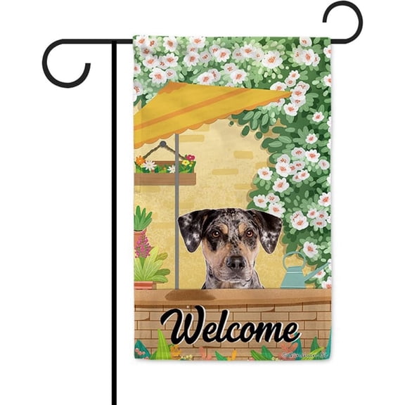 Welcome Summer Cat Garden Flag Catahoula Play in the Yard Floral Plants Sunshade Spring Decor Home Banner for Outside 12.5x18 Inch Double Side