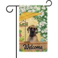 thumbnail image 1 of Welcome Summer Dog Garden Flag Great Dane Play in the Yard Floral Plants Sunshade Spring Decor Home Banner for Outside 12.5x18 Inch Double Side, 1 of 6