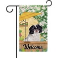 thumbnail image 1 of Welcome Summer Dog Garden Flag Japanese Chin Play in the Yard Floral Plants Sunshade Spring Decor Home Banner for Outside 12.5x18 Inch Double Side, 1 of 6