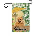 thumbnail image 1 of Welcome Summer Dog Garden Flag Keeshond Puppy Play in the Yard Floral Plants Sunshade Spring Decor Home Banner for Outside 12.5x18 Inch Double Side, 1 of 6