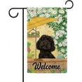 thumbnail image 1 of Welcome Summer Dog Garden Flag Labradoodle Play in the Yard Floral Plants Sunshade Spring Decor Home Banner for Outside 12.5x18 Inch Double Side, 1 of 6