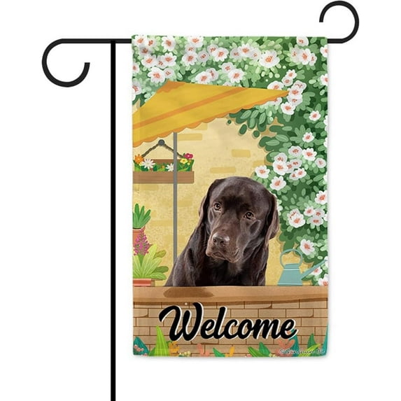 Welcome Summer Dog Garden Flag Labrador Play in the Yard Floral Plants Sunshade Spring Decor Home Banner for Outside 12.5x18 Inch Double Side