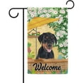 thumbnail image 1 of Welcome Summer Dog Garden Flag Puppy Doberman Play in the Yard Floral Plants Sunshade Spring Decor Home Banner for Outside 12.5x18 Inch Double Side, 1 of 6