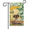 thumbnail image 1 of Welcome Summer Dog Garden Flag Shih Tzu Dog Play in the Yard Floral Plants Sunshade Spring Decor Home Banner for Outside 12.5x18 Inch Double Side, 1 of 6