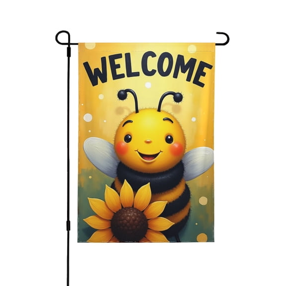 Welcome Summer Garden Flag 12X18 Double Sided, Burlap Small Bee Garden Yard House Flags Outside Outdoor Spring Seasonal Porch Lawn Decoration (Only Flag)