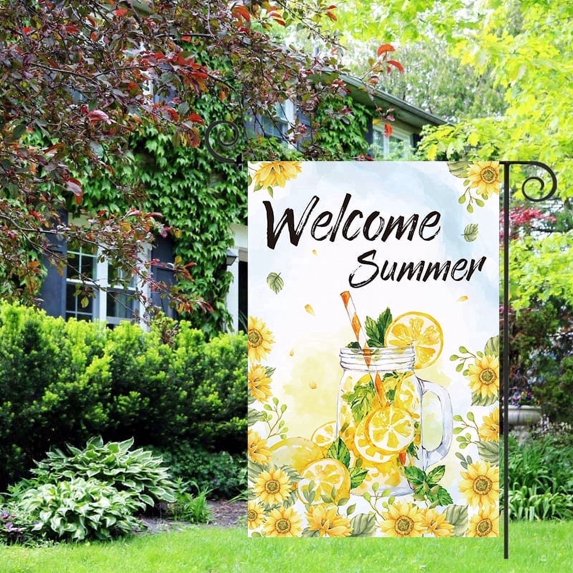 Sinkoo Welcome Summer Garden Flags Outdoor Decorations Summer Decorations, Welcome Garden Flag, Decorative Flags, 18"*12", Refreshing lemon