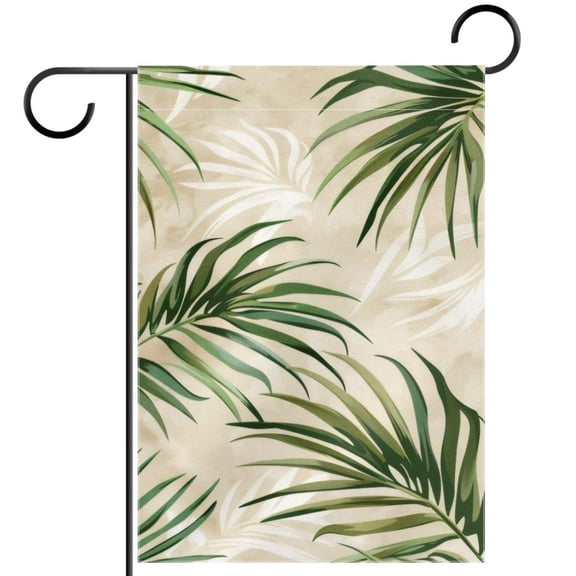 Welcome Summer Green Leaves on Beige Background Garden Flag, Vertical Double Sided Small House Flag, Yard Farmhouse Outdoor Deck Veranda Lawn Decor 28x40 Inch