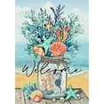 thumbnail image 1 of Welcome Summer Mason Jar Decorative Garden Flag, Beach Coastal Coral Starfish Shell Sea Horse Yard Outside Decorations, Nautical Seasonal Burlap Outdoor Small Home Decor Double Sided 12 x 18, 1 of 6