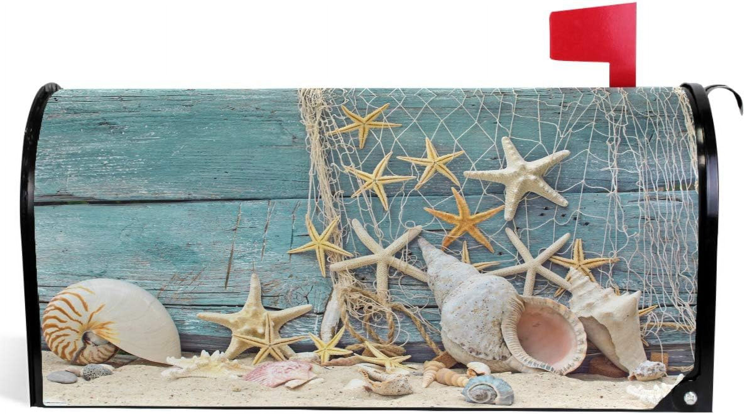 Welcome Summer Sea Shells Starfish on Blue Wooden Mailbox Covers ...