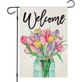 thumbnail image 1 of Welcome Summer Spring Garden Flags for Outside, Tulips Flowers in Mason Jar Yard Decoration, Small Seasonal Outdoor Decor for Wedding Anniversary Farmhouse Holiday,12.5x18 Double Sided, 1 of 6