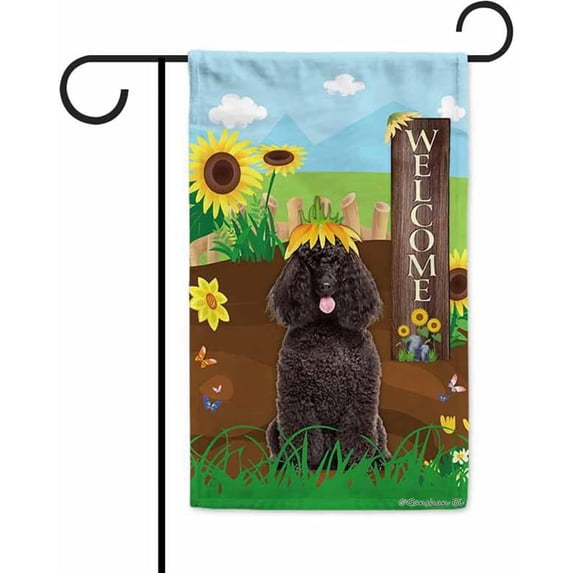 Welcome Summer Sunflower Dog Garden Flag Poodle on Country Farm Butterfly Flowers Decor Banner for Outside Yard 12.5x18 Inch Double Side Style 2