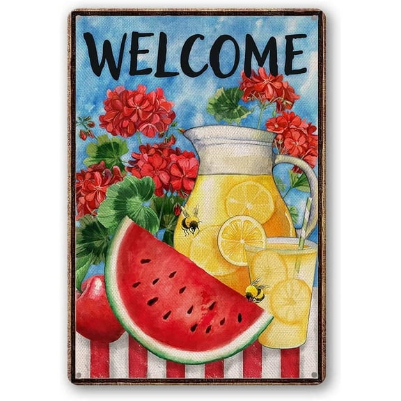 Welcome Summer Watermelon Juice Metal Tin Sign Vintage Aluminum Sign 8x12 Inch