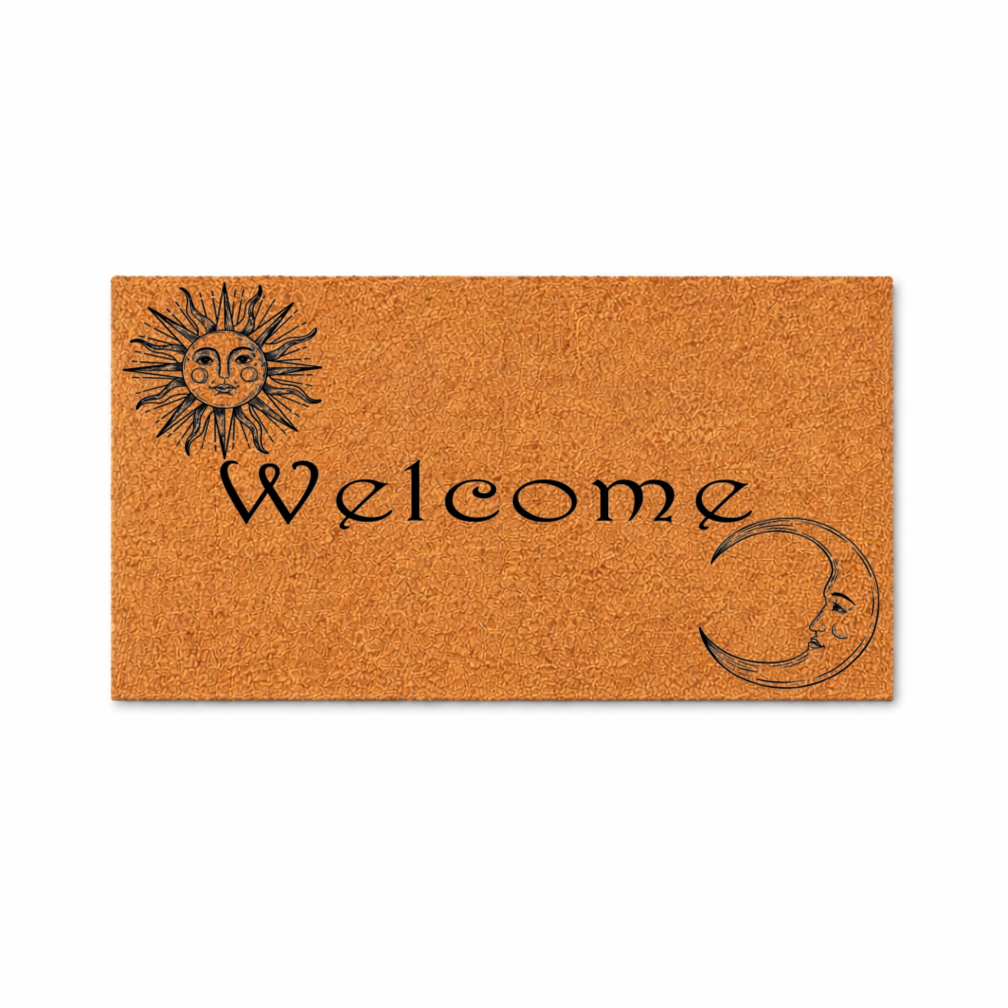 Welcome, Sun And Moon Design Doormat - Brown Coir PVC Outdoor Doormat (16x24 inches) 5004