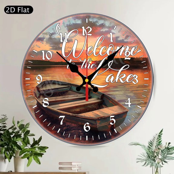 Welcome Sunflower Cactus Round Wall Clock, Rustic Farmhouse Western Desert Home Decor, Silent