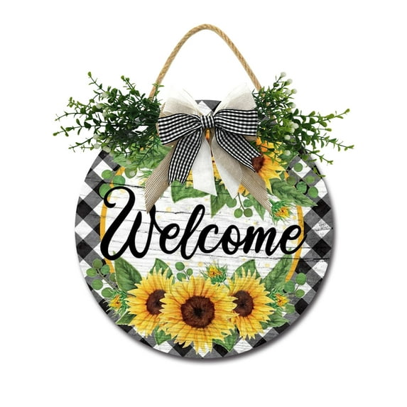 Welcome Sunflower Door Sign Home Decor Round Wood Wreaths Wall Hanging Sign Farmhouse Porch Sign Front Door Decoration for Housewarming Gift All Seasons Holiday,11In