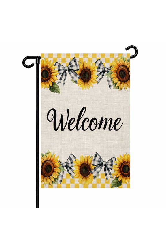 Welcome Sunflower Garden Flags for Outside Bow Tie Black Plaid Double Sided Yard Flags Outdoor House Decoration, Small 12X18 Inch,